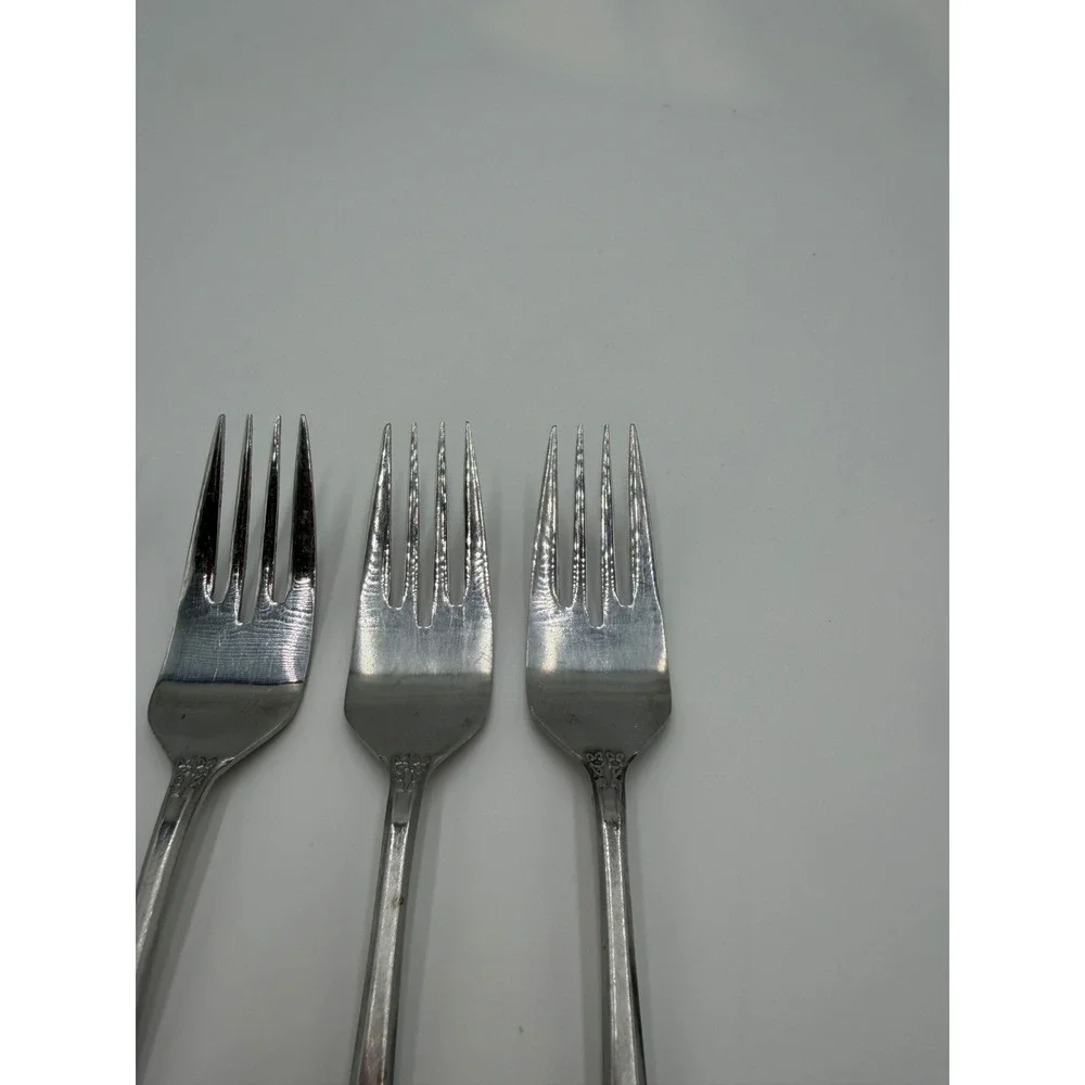Ekco Eterna Stainless Steel Dinner Forks Set of 4 Monogram F Japan Vintage